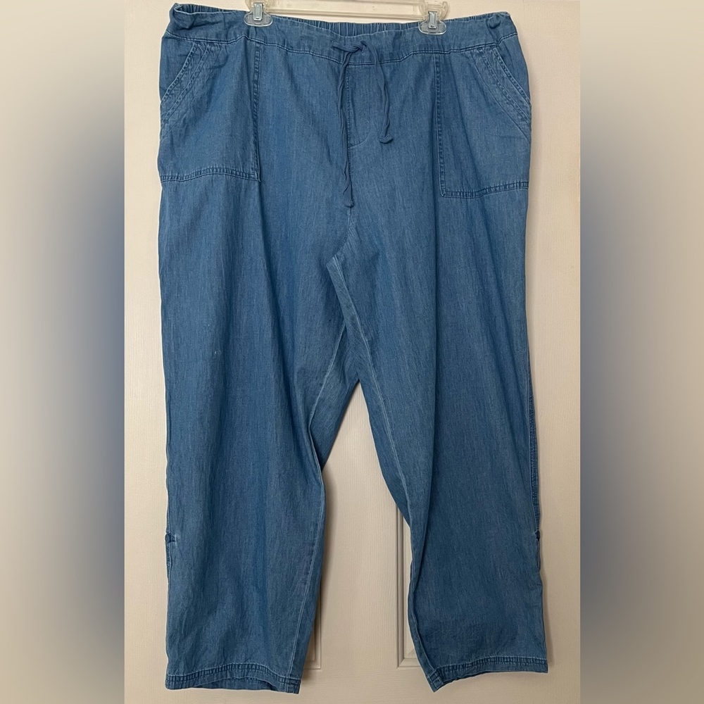 Como Vintage Women’s Blue Chambray Pull On Drawstring Elastic Waist Pants 2X